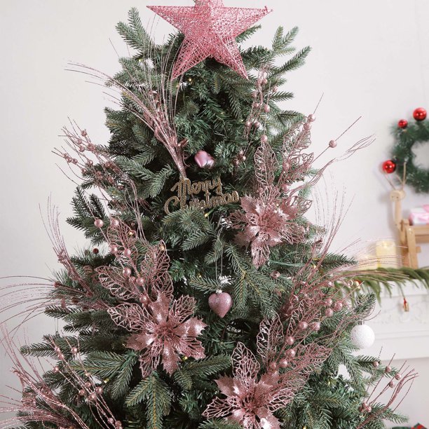 Adornos Florales Navideños de Imitación Dorada | Esquejes de Bayas de Plástico | Rojo, Rosa, Dorado, Azul, Rosa, Dorado, Caqui y Plateado | Tallos Flexibles para Coronas, Guirnaldas y Centros de Mesa