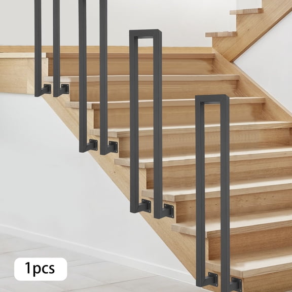 ToppiJoy 33.5in N-Shaped Side Mount Stair Railing, Stair Railing for Outdoors Porch Steps, Industrial Wrought Iron Handrail Decorative Railing for Garden, Deck (Black)