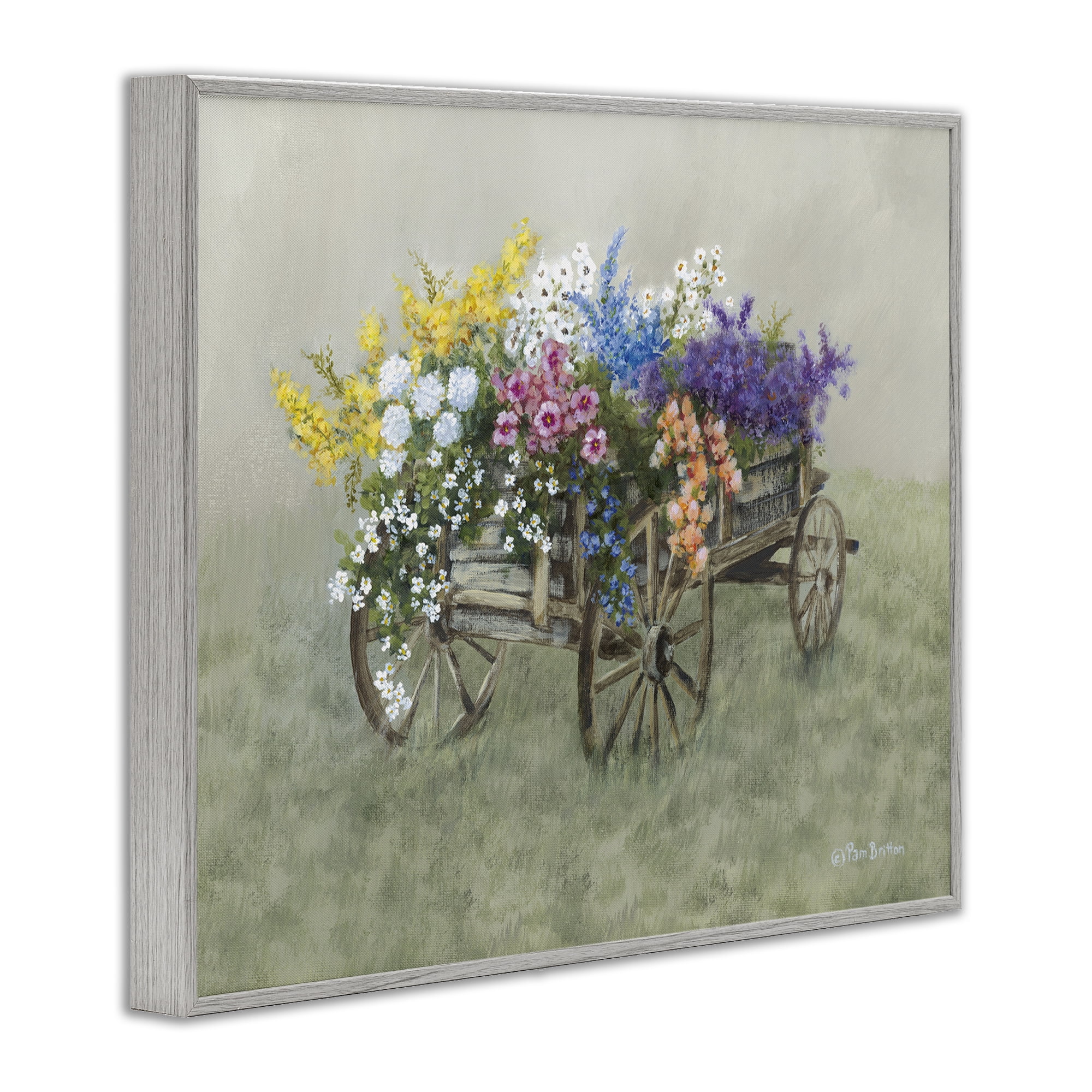 Stupell Industries Floral Filled Wagon Botanical & Floral Painting Gray Framed Art Print Wall Art, 20 x 16