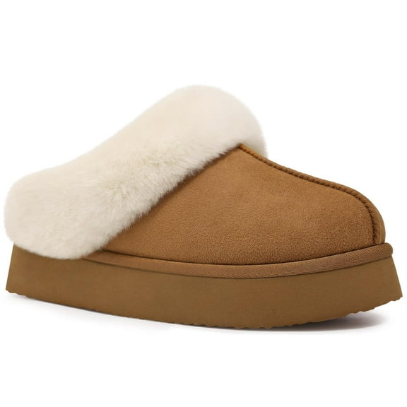 Comwarm Fuzzy Platform Slippers for Women, Comfy Winter Women Slippers, Memory Foam House Shoes
