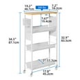 thumbnail image 7 of Dextrus 4-Tier Slim Kitchen Storage Cart, 34" Kitchen Trolley with Wood Tabletop & Wire Mesh Baskets, White, 7 of 7