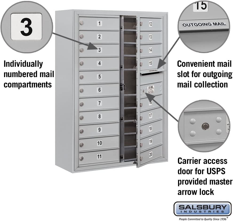 11 Door High Surface Mounted 4C Horizontal Mailbox with 20 Doors in Aluminum with USPS Access