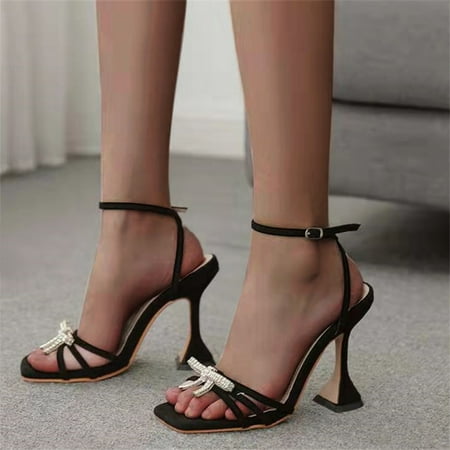 

ERTUTUYI Fashion Women s High Heels Breathable Lace-up Shoes Casual Square Toe Sandals Black 42