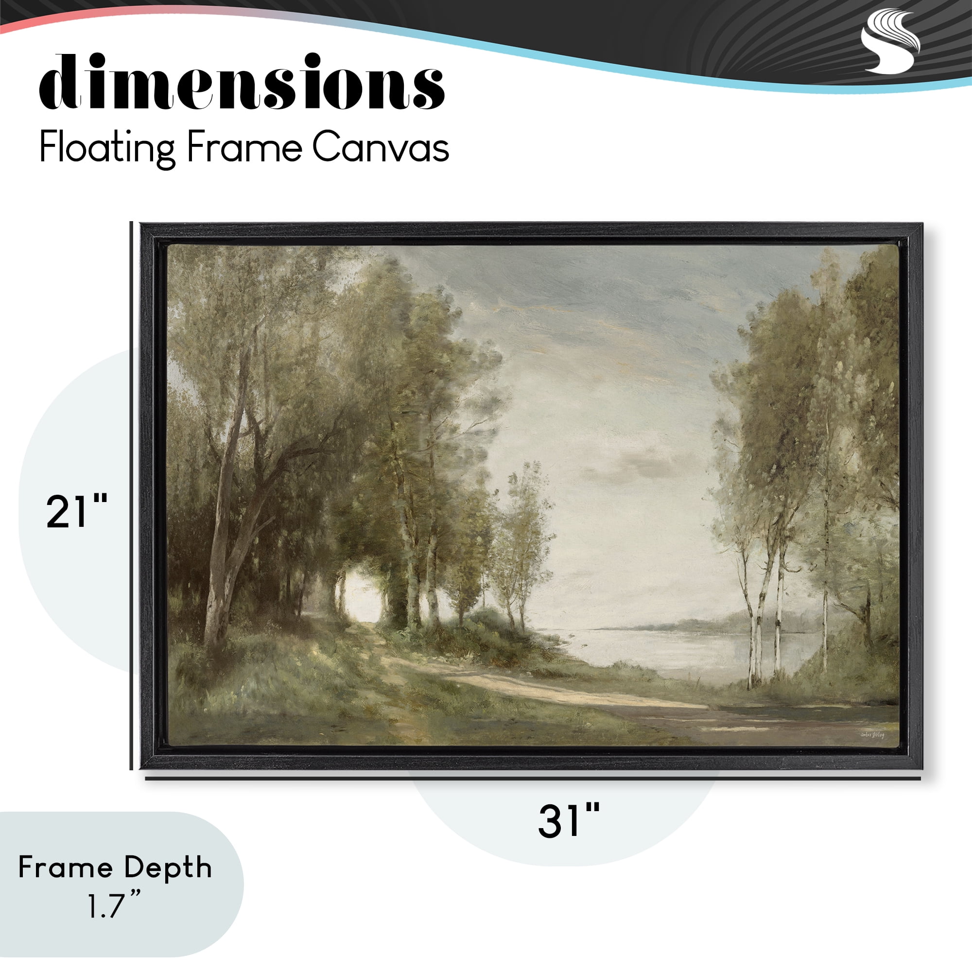 Stupell Industries Tranquil Lakeside Path Black Framed Floater Canvas Wall Art, design by Amber Sterling