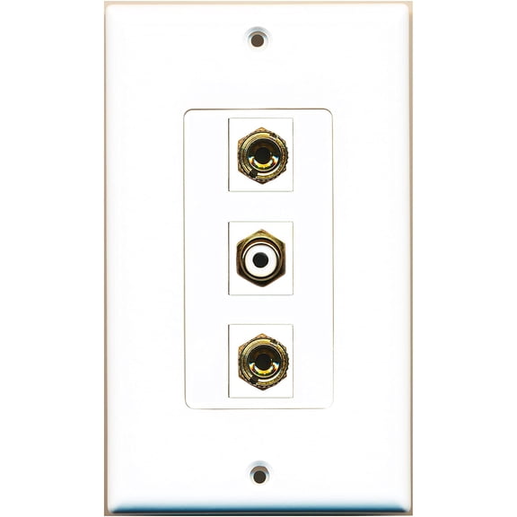 RiteAV - 1 Port RCA White 2 Port Banana Speaker Decorative Wall Plate - White