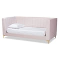 thumbnail image 2 of HomeStock Naturally Nice Modern Luxurious Velvet Fabric Upholstered and Gold Finished Daybed, Gold Finished Legs, Channel Tufted Design, Living Room Daybed-Color:Pink,Size:Twin, 2 of 6
