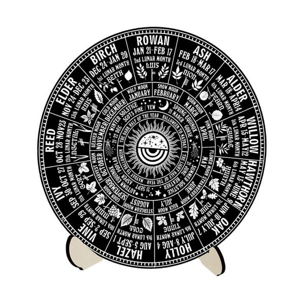 Tabla de radiestesia de madera, calendario de madera, suministros para rondas wiccanas, grabado de madera estilo B