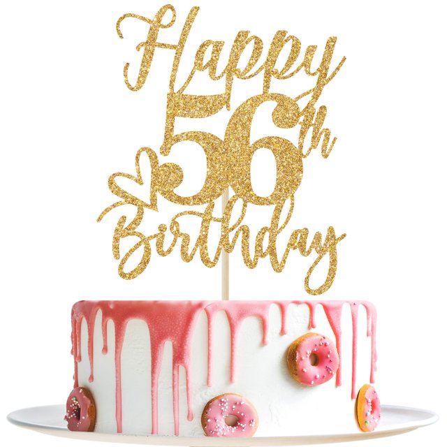Decoración para tartas con purpurina para cumpleaños número 56 de Yotawebery