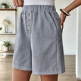 thumbnail image 6 of Cagogo Womens Striped Elastic Waist Shorts Plus Size Cotton Linen Loose Casual Flowy Summer Beach Travel Lounge Shorts with Pockets Comfy Clothing, Navy L, 6 of 8