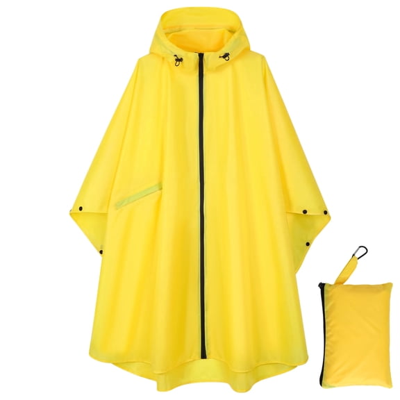 Bocaoying Reusable Rain Ponchos for Adults, Waterproof Raincoat Hooded with Pockets and Zipper, Unisex Rain Ponchos for Women Men Walking Cycling Hiking, Large Size, Yellow/Blue, Thickened