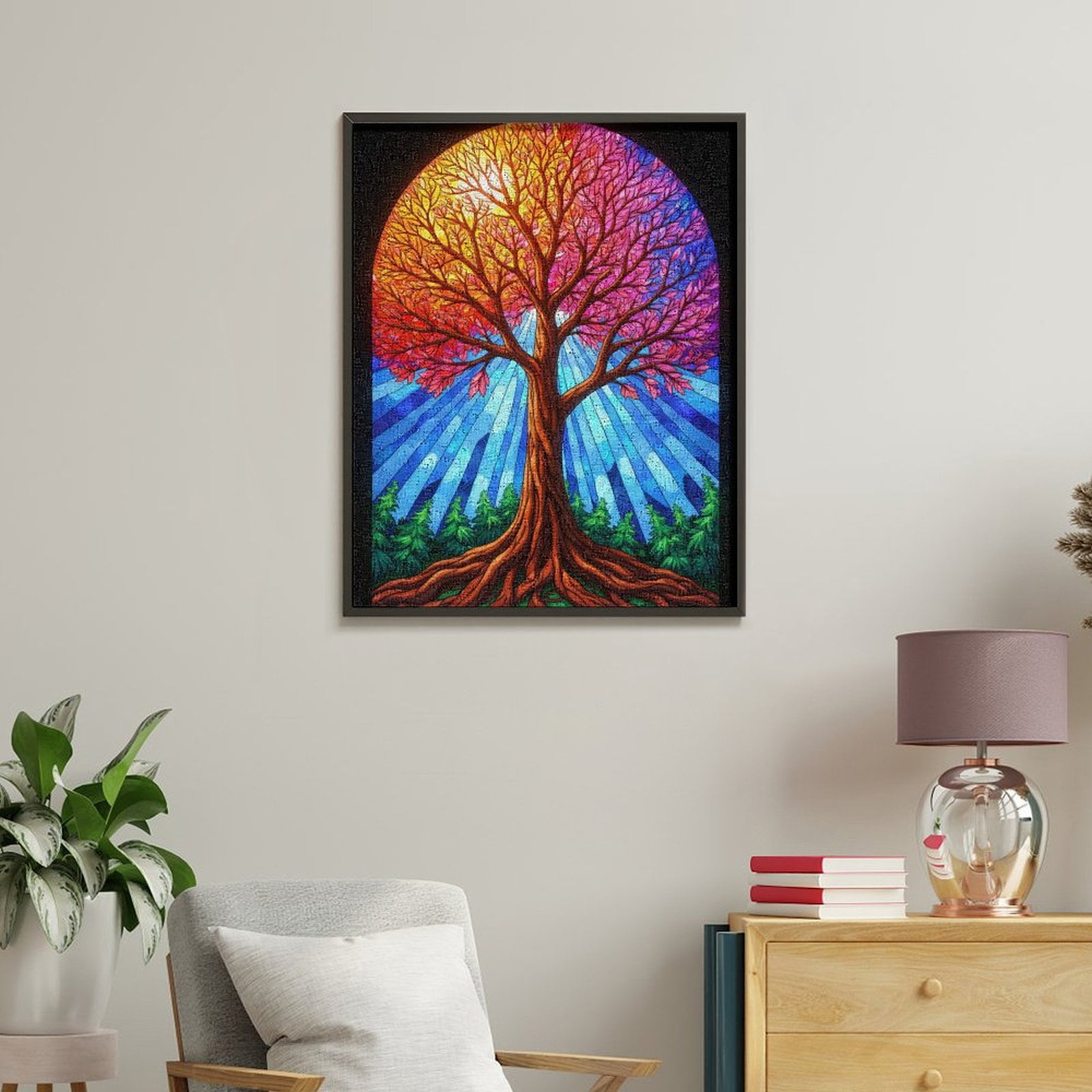 Paint By Numbers Kit for Adults Beginner - Tree Sunset Stained Glass Art DIY Canvas Painting Kits for Adults, Frameless Paint By Number for Adults for Home Wall Decor 16x20 Inch