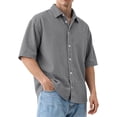 thumbnail image 2 of Domuza Mens Corduroy Textured Short Sleeve Shirts Casual Solid Button Polo Shirt Comfy Wrinkle Free Tops Gray S, 2 of 7