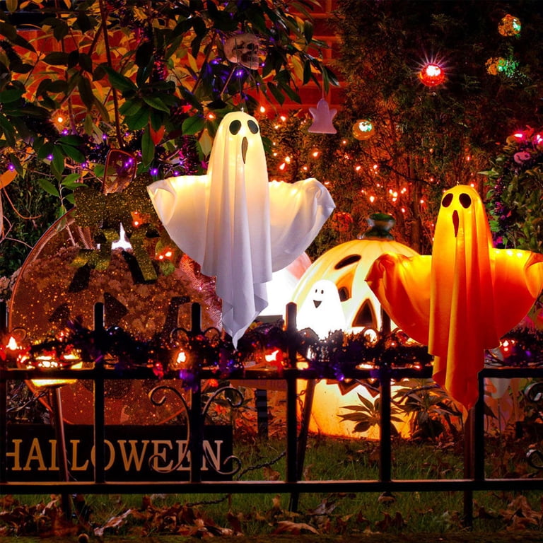 Halloween Glowing Ghost Decorations Set – 2 Pack LED Light-Up Hanging Ghosts For Outdoor Yard, Tree, Porch (19.7\" Tall)