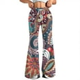 thumbnail image 2 of Women's Fashion Loose Drawstring Waist Retro Printed Casual Sports Flared Pants, Elastic Joggers Sweatpants, Stylish Yoga Pants for Women,Yellow,XL, 2 of 8