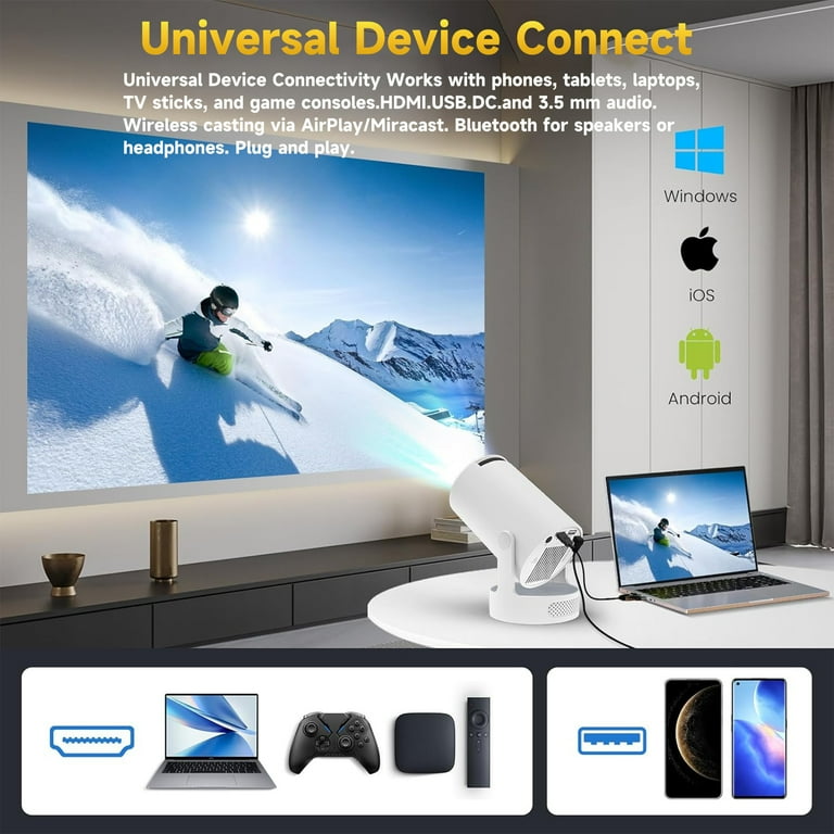 BDQ HY300 Mini 4K Portable Smart Projector with WiFi 6 & Bluetooth