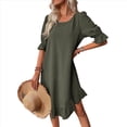thumbnail image 3 of Vestido Corto Holgado con Mangas Abullonadas, Bajo con Volantes, Cuello Redondo, Fruncido, Verde XXXL, 3 of 10