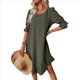 thumbnail image 3 of Vestido Corto Holgado con Mangas Abullonadas, Bajo con Volantes, Cuello Redondo, Fruncido, Color Verde , Talla S, 3 of 10