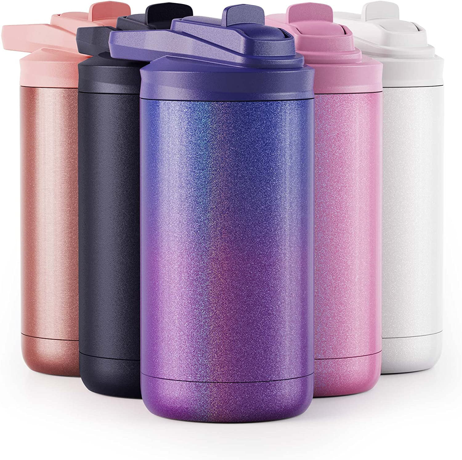 Personalised Unicorn Glitter Purple Water Bottle Sports Flip Top Straw Kids 
