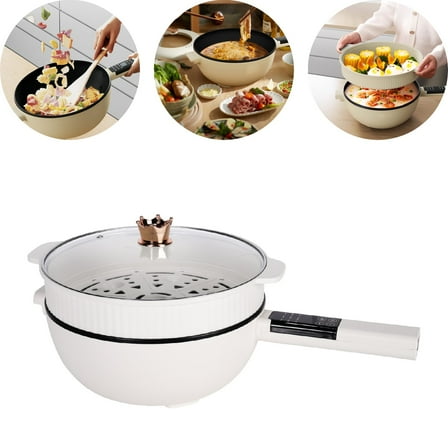 Eurhowing 4L Electric Hot Pot with Steamer, 1500W Non-Stick Skillet Pan, Multi-Cooker Electric Pot for Ramen, Soup, Oatmeal, Steak & Eggs