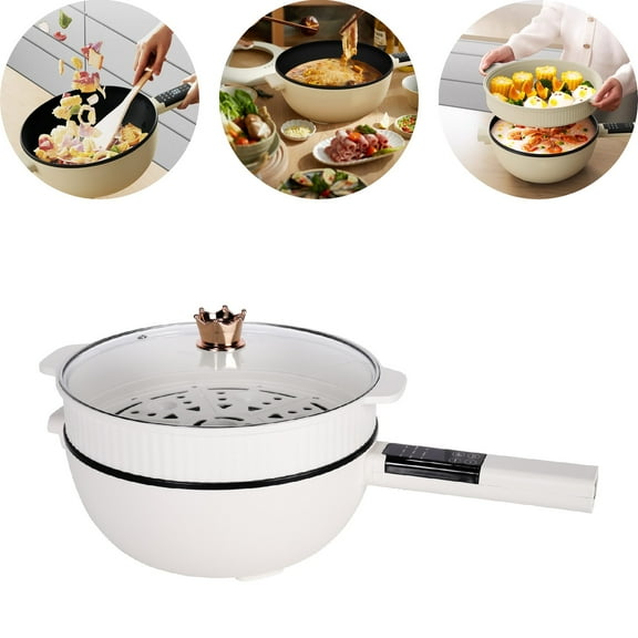 Eurhowing 4L Electric Hot Pot with Steamer, 1500W Non-Stick Skillet Pan, Multi-Cooker Electric Pot for Ramen, Soup, Oatmeal, Steak & Eggs