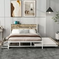 thumbnail image 2 of Queen Industrial Metal Platform Bed with Trundle, Storage Bed with 2 Drawers and Sockets & USB Ports, Metal Platform Bed Frame with Wood Headboard and Slats Support, No Spring Box Needed, Natural, 2 of 9