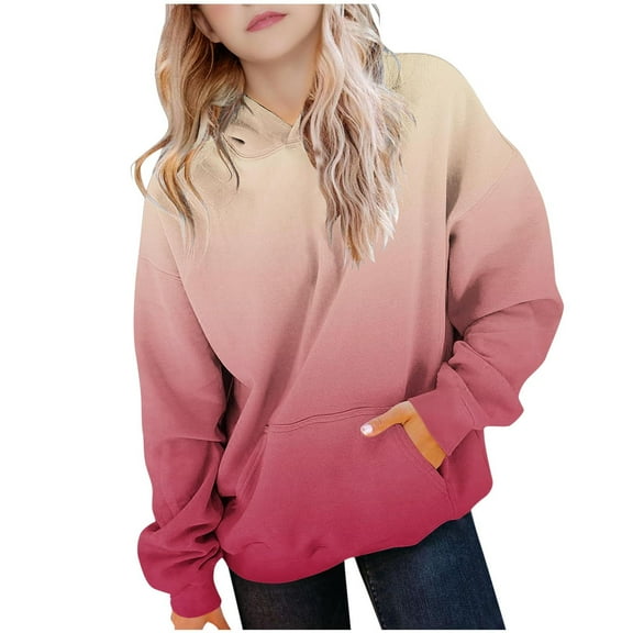 yardsong Girls Oversized Hoodies Gradient Pattern 2025 Trendy Cute Back to School Pullover Tops Long Sleeve Casual Hooded Sweatshirt Wine,5 Years