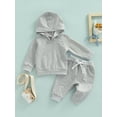 thumbnail image 3 of Loicainy Baby Toddler Girls Boys Hooded Outfit 3 6 12 18 24 Months 2T 3T Solid Color Pullover Hoodie Sweatshirt Tops and Casual Drawstring Pants Clothes Set, 3 of 9