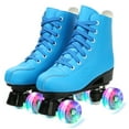 thumbnail image 5 of EONROACOO Blue Roller Skates, Shiny Wheels Roller Skates for Women & Men, Leather Double-Row Quad Skates(Women 8/Men 6.5), 5 of 11