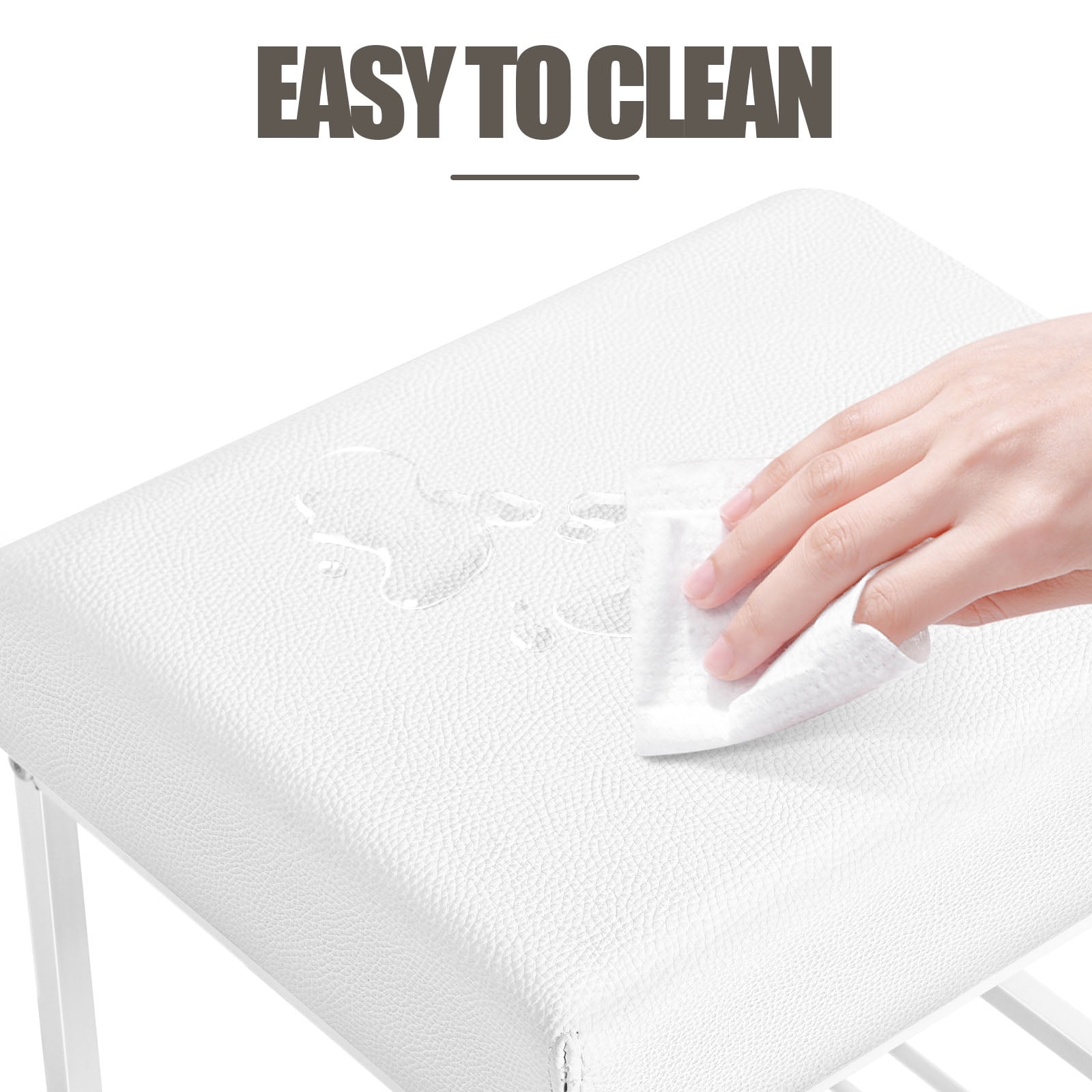 Small Ottoman with Storage Shelf, Square Ottoman Foot Rest Under Desk with Adjustable Leg, White Pouf Vanity Stool for Living Room, Bedroom