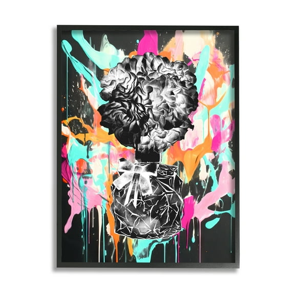 Stupell Industries Urban Flowers Graffiti Abstract Painting Black Framed Art Print Wall Art, 11 x 14