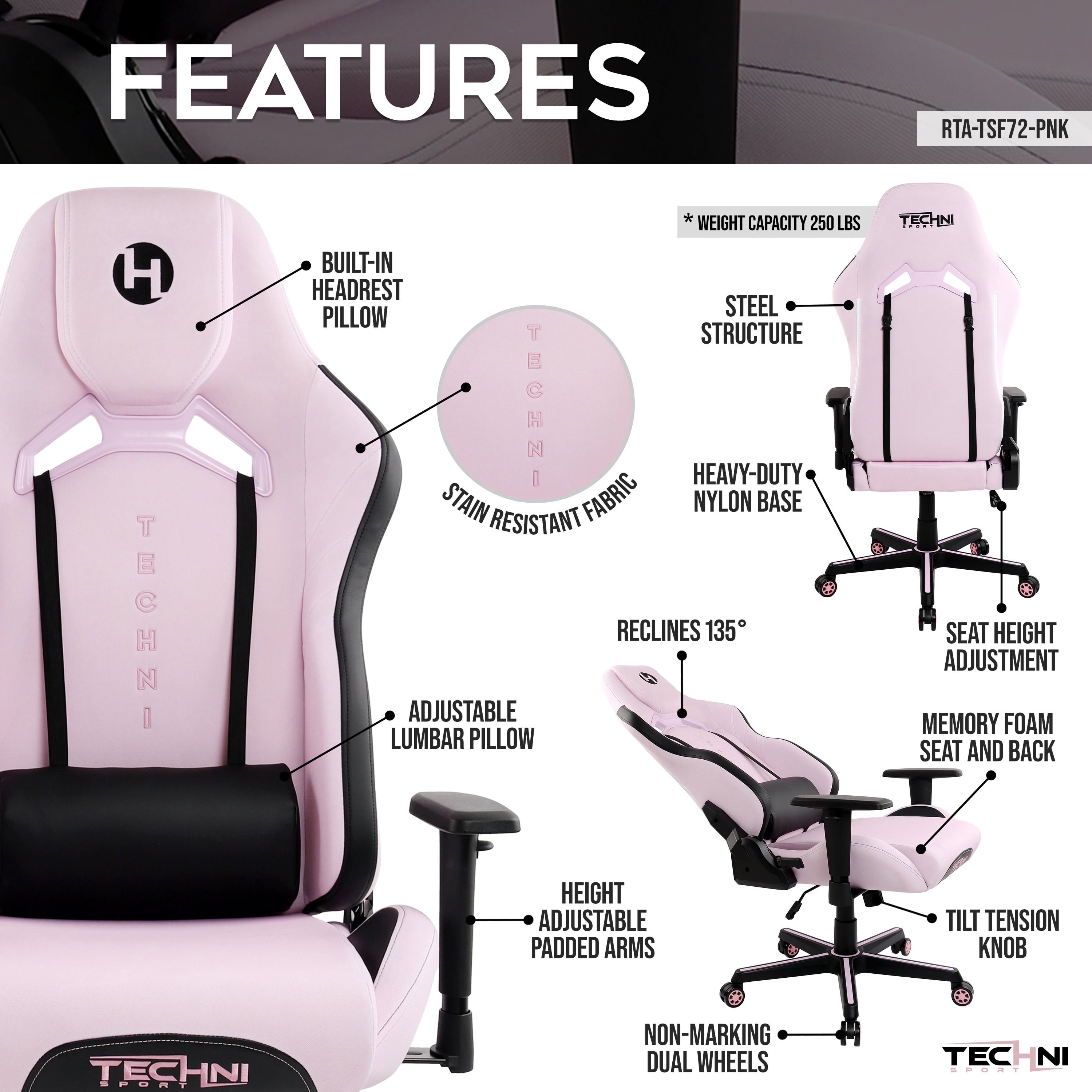 Techni Sport Echo 2.0 Pink Gaming Chair