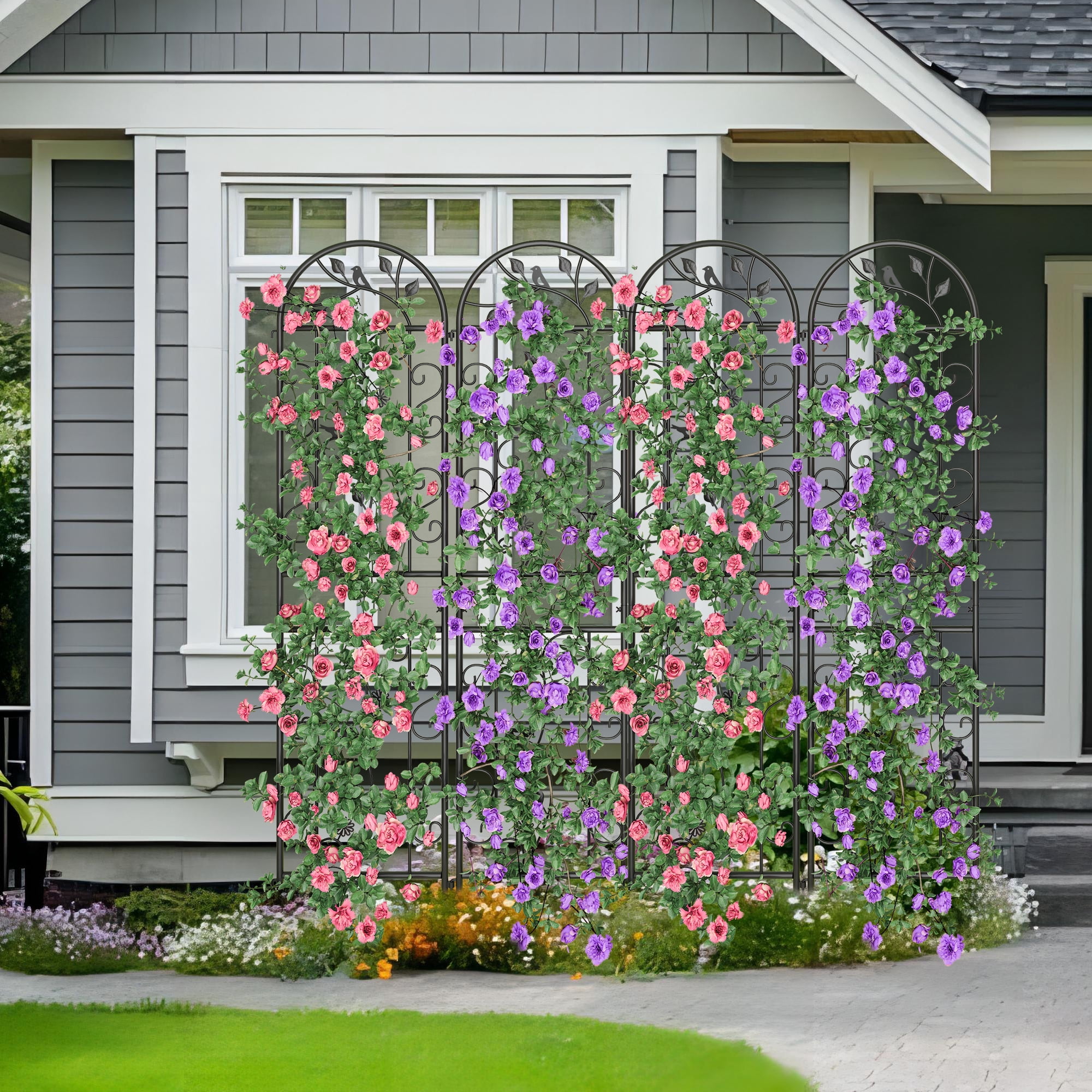 Uforic 4 Pack 87x20in Metal Coated Garden Trellises, Black Rustproof Trellis for Climbing Plants,Vegetables,Flowers,Large Decorative Outdoor Trellis Fencing