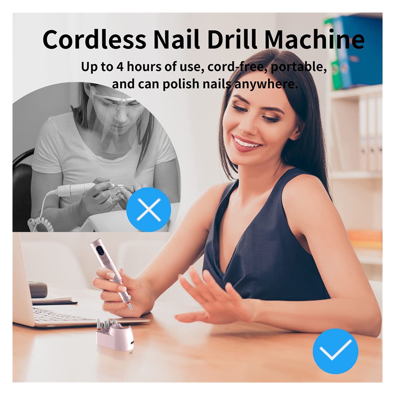 Cordless Electric Nail Drill Machine, Portable Electric Nail File Set For Acrylic Gel Nails, Manicure And Pedicure Kit Tool With Nail Drill Bits ,Low Noise