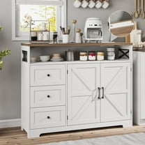 Veanerwood 2-Doors 3-Drawers Farmhouse Sideboard,Buffet Cabinet with Adjustable Shelves and Charging Station, White