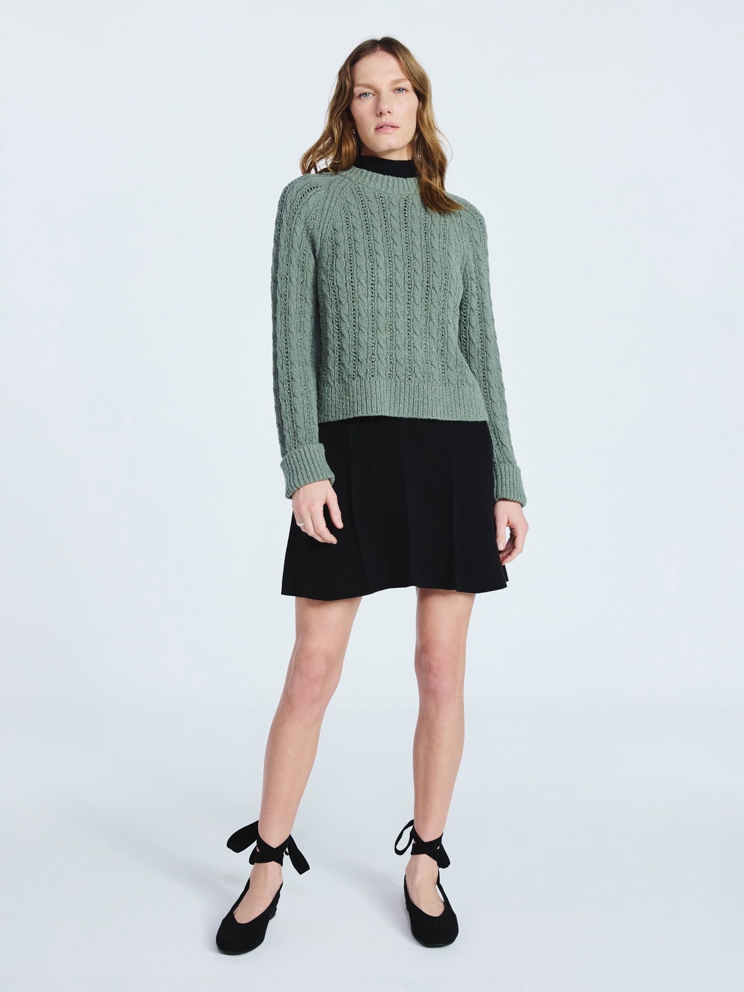 Scoop Women's and Women's Plus Cable Knit Raglan Sweater, Midweight, Sizes XS-XXL