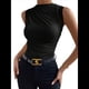thumbnail image 3 of Camiseta de Cuello Alto Sin Mangas, Plisada, de Color Liso, A para Mujer Negro L, 3 of 10