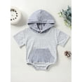 thumbnail image 2 of Wassery Baby Girls Boys Romper Tops 6 12 18 24 Months Infant Girls Summer Short Sleeve Striped Hooded Jumpsuit 0-24M, 2 of 9
