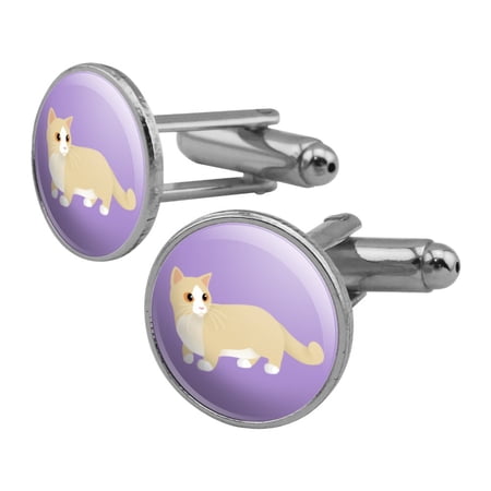 Munchkin Cat Round Cufflink Set Silver Color
