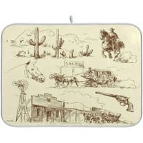 Rustic Cowboy Dish Drying Mat for Kitchen Counter Western Desert Cactus Drying Mats Super Absorbent Reversible Microfiber Kitchen Countertop Protector Dishes Pad Large 18x24 inch