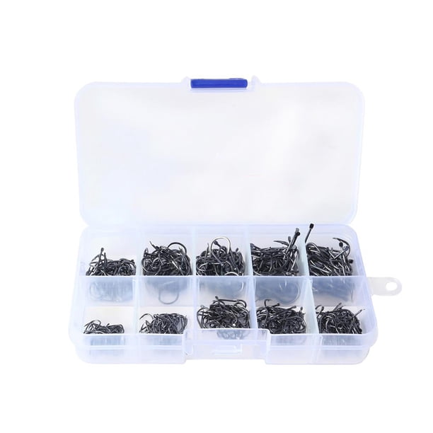 Toystoory Anzuelos afilados para pesca de peces plateados, 500 Uds., 10 tamaños, hierro con caja de plástico portátil, anzuelos de púas para Pescar