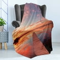 thumbnail image 4 of Lake House Soft Flannel Fleece Throw Blanket, View of the Timber Deck Pier over Idyllic Sky at Dawn Scenery Print, Cozy Plush for Indoor and Outdoor Use, 70" x 90", Orange Lavender, by Ambesonne, 4 of 5