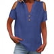thumbnail image 1 of Loose Off The Shoulder Tops For Women Color Sólido Cuello en V Linen Feel Camiseta de Manga Corta, Tops de Lino para Mujeres Loose Fit Verano, 1 of 8