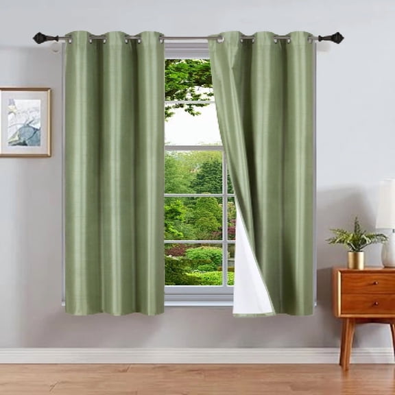 Gorgeous Home Linen Sage Green Foam Backing 2pc Blackout Panel Window Grommet Curatin Drape 35" Width X 63" Length Each pc