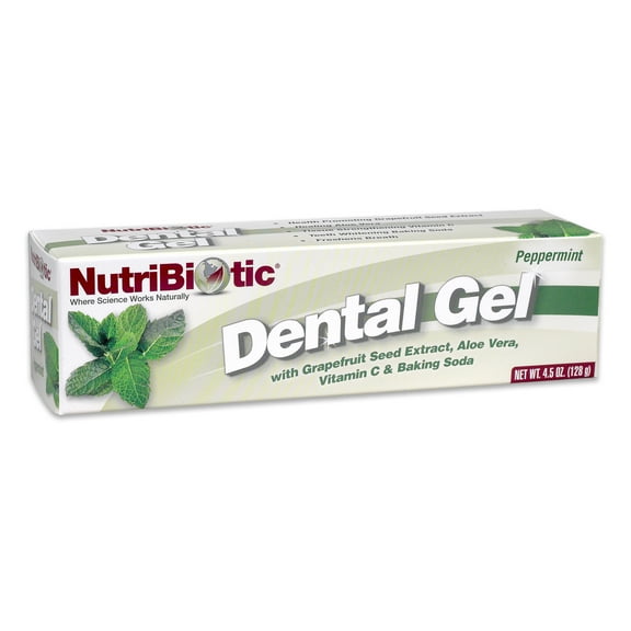 NutriBiotic Dental Gel, Golden Peppermint, 4.5 Oz with GSE, Aloe, Vitamin C & Baking Soda