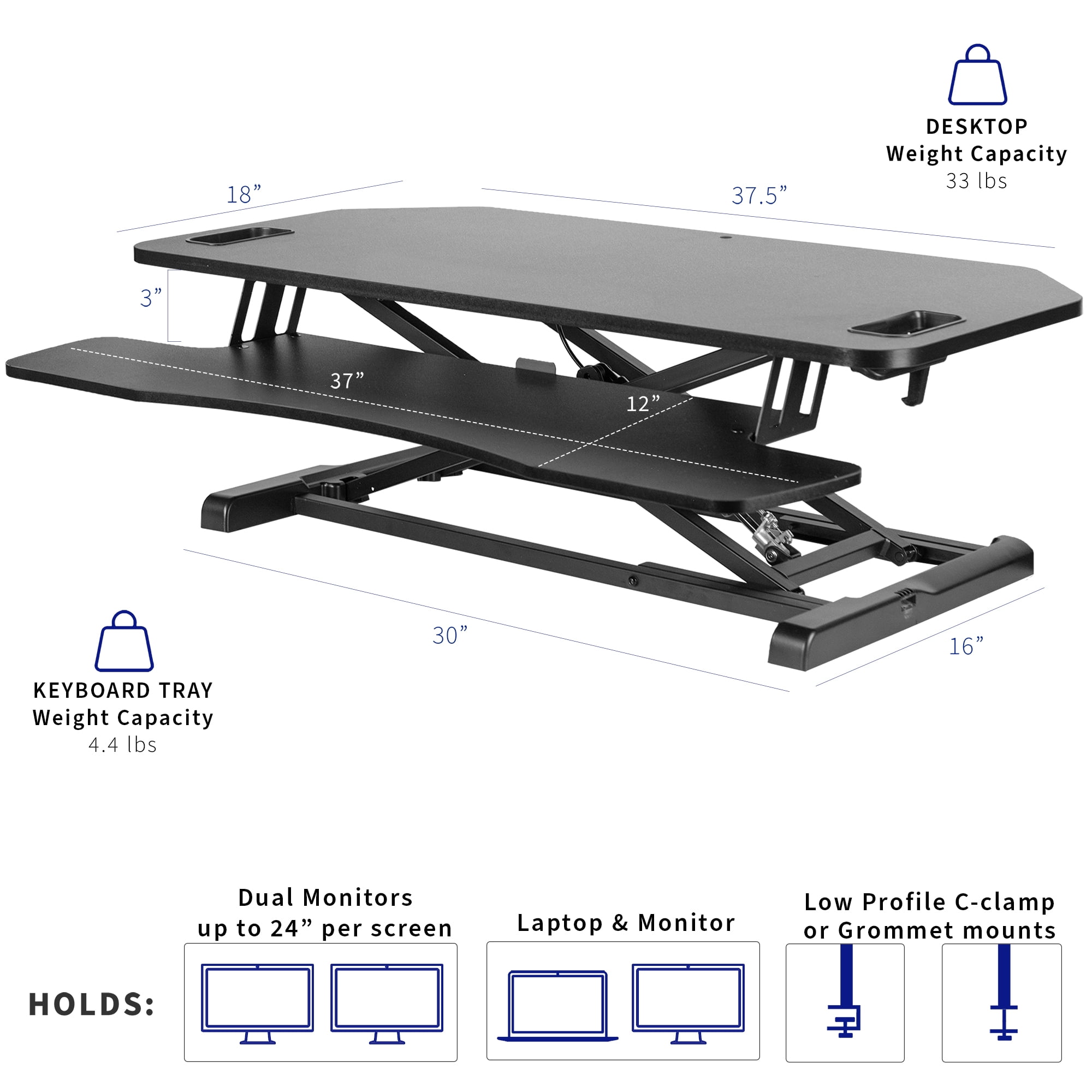 VIVO Black Height Adjustable Corner Desktop Monitor Riser 38" Sit Stand Tabletop
