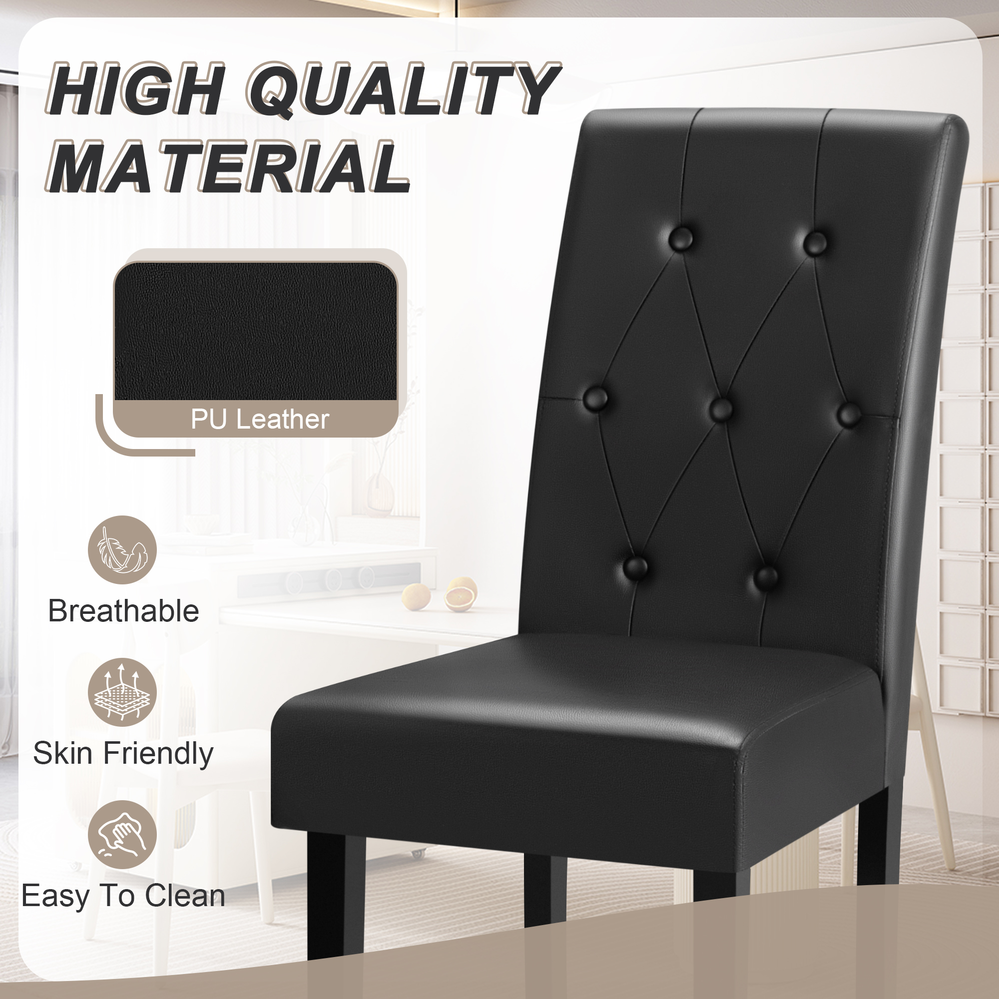 Homall Dining Chairs Set of 2,Urban Style PU Leather Dining Chairs,Kitchen,Dining Room Wooden Chairs, Black