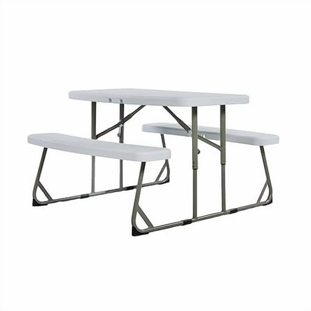 Classroom Essentials Easy-Fold White Folding Plastic Kids Outdoor Picnic Table and Benches - Commercial Grade - Seating for 4 Kids