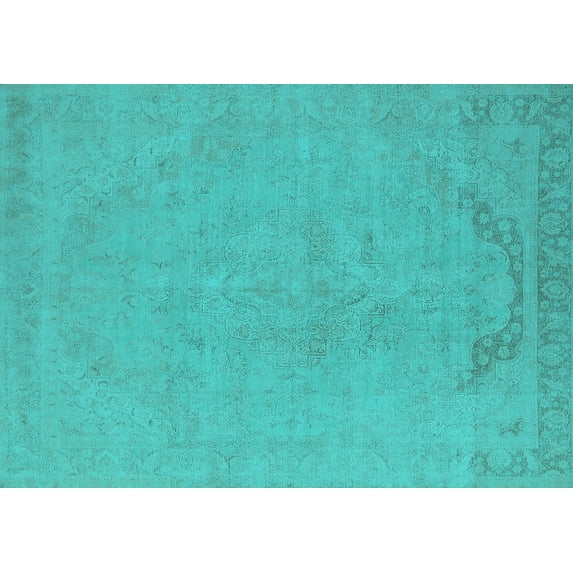 Ahgly Company Machine Washable Indoor Rectangle Oriental Turquoise Blue Industrial Area Rugs, 6' x 9'