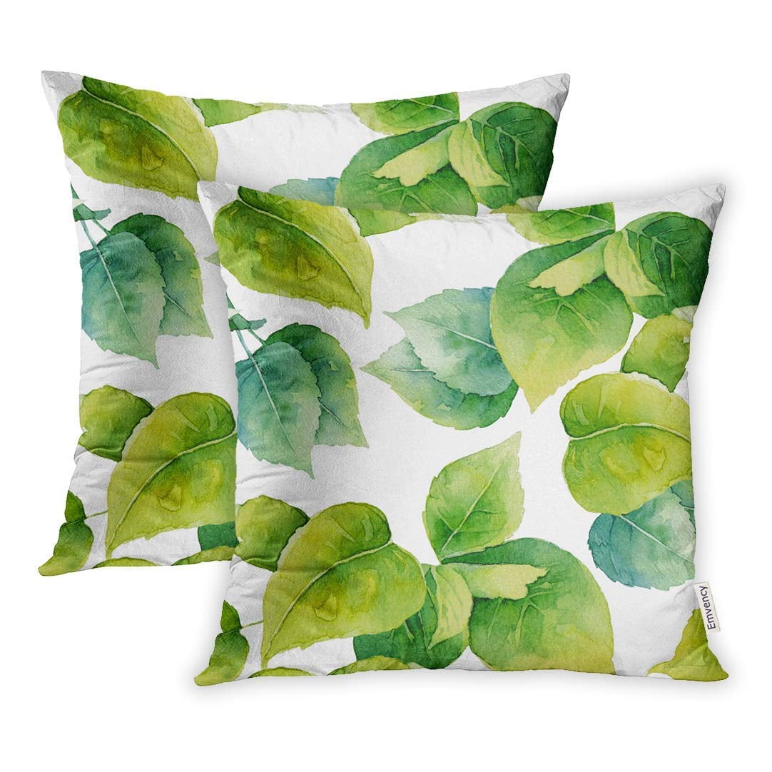 USART Leaf Bright Green Leaves Watercolor Pattern Nature Pillowcase