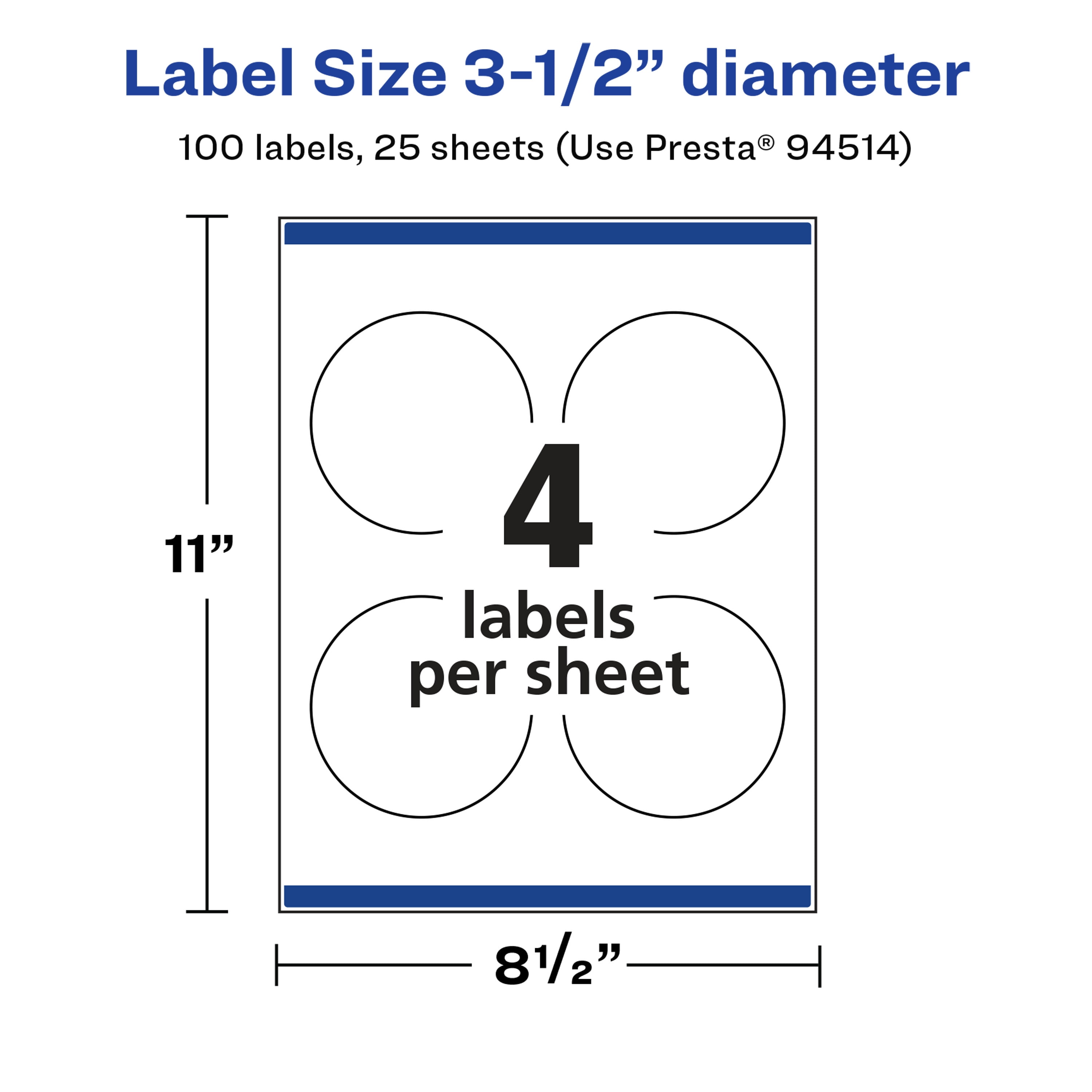 Avery Glossy White Round Labels with Sure Feed, 3.5